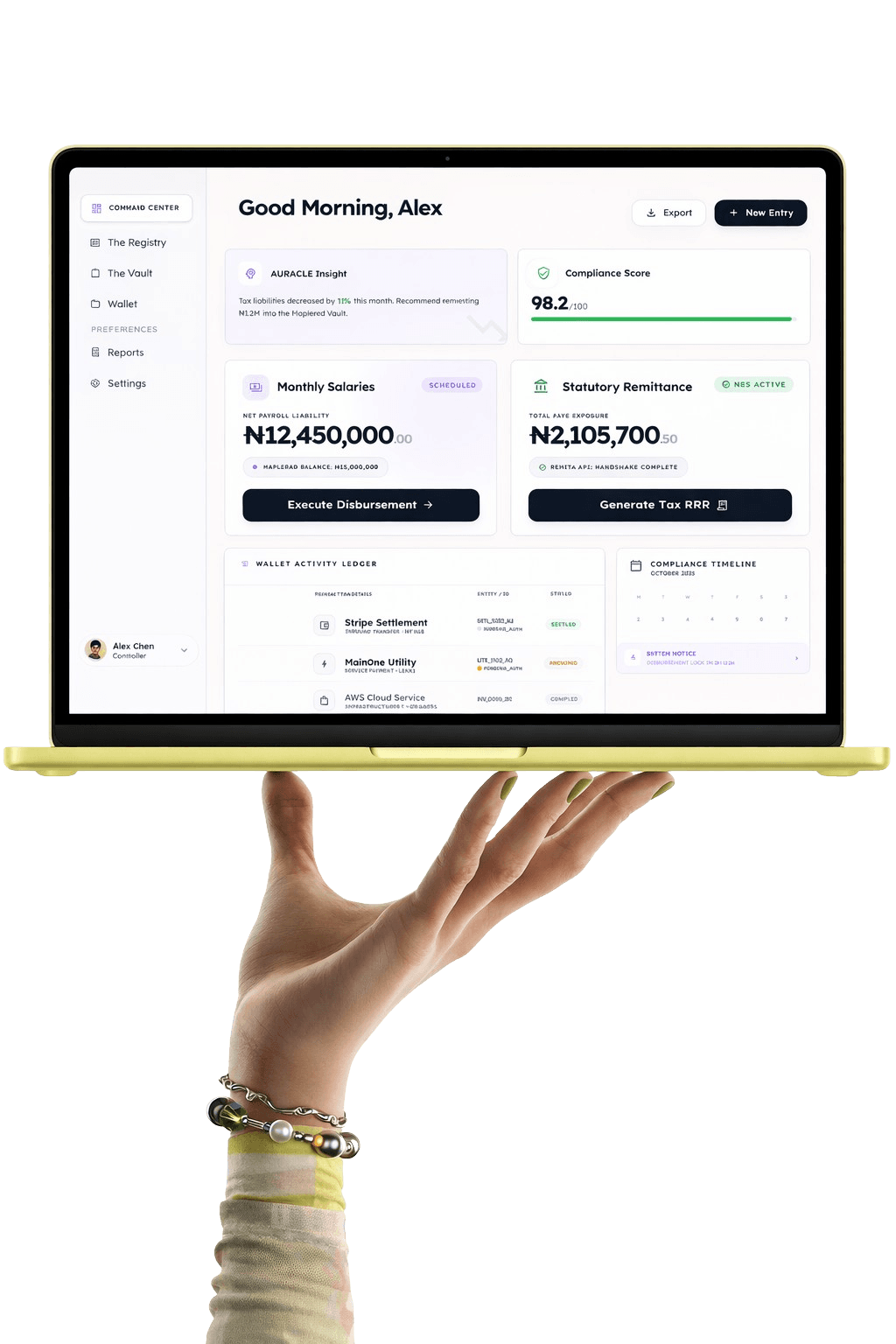 Reavo dashboard on a laptop — Beyond Payroll